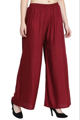 Maroon Ladies Plain Palazzo - Rayon, Free Size, Double Stich & Interlock | Modern Casual Summer