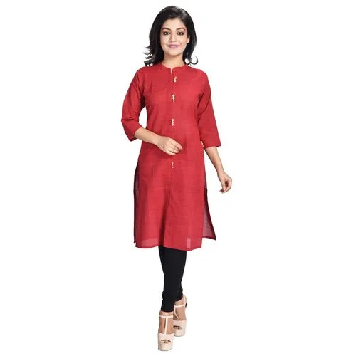 Red Plain Cotton Kurti
