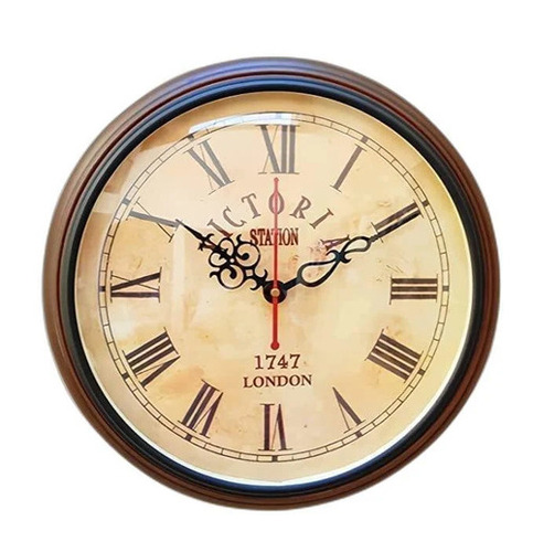 12 Inch Wooden Round Wall Clock Brown - Analog Display, Battery Operated, Smooth Finish