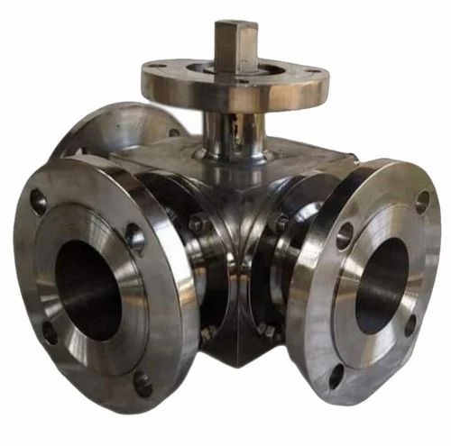 3 Way Flanged Ball Valve - Stainless Steel 316, 1/4 Inch, Silver | 16 Holes, Medium Pressure, Water Media
