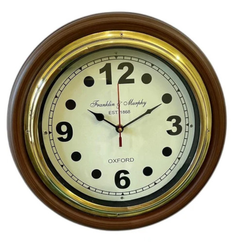 Beautiful Wall Clock Wooden Antique Brass Ring 12 Inch