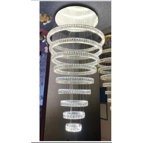 Double Hight Hanging Chandelier - Crystal, Round, Golden White LED Ceiling Light, Easy to Install, Decorative Banquet Resort Hotel