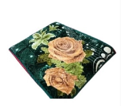 Floral Print Green Acrylic Mink Blanket