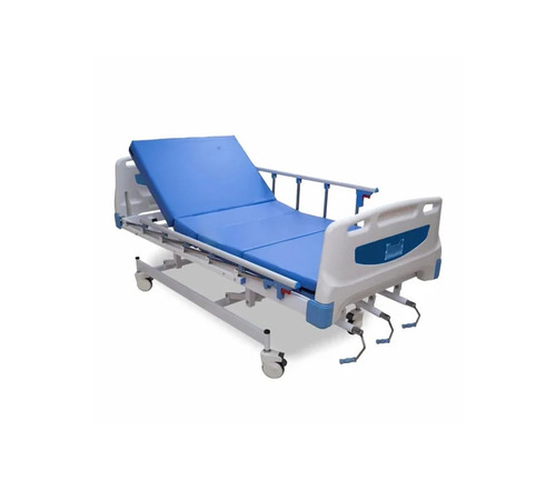 Super Deluxe Collapsible Railing Wheels 3 Function Bed - Metal 6 Feet White Blue, Rust Free Foldable Electric ICU Bed