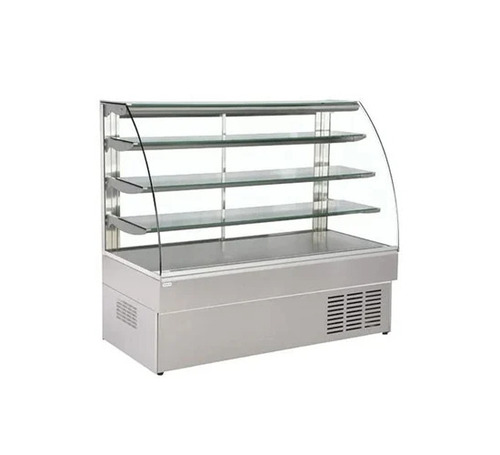 Glass Display Counter - Stainless Steel Metal, Glass, Polished Finish, Black Silver, Bakery Use