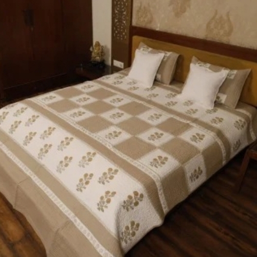 Hand block printed quilted Bed cover