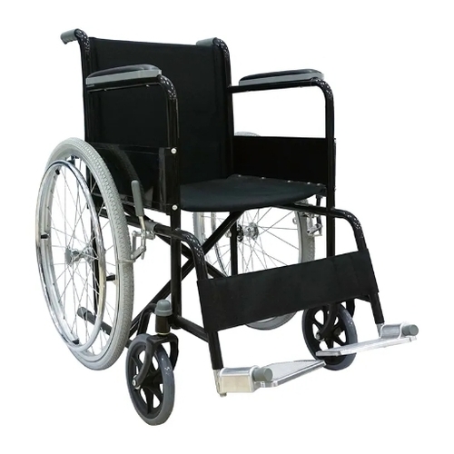 Hospital Wheel Chairs - Stainless Steel, Black Frame | Foldable, Lightweight, Adjustable Footrest, Removable Armrests, Padded Seat, Durable Wheels, Safety Brakes