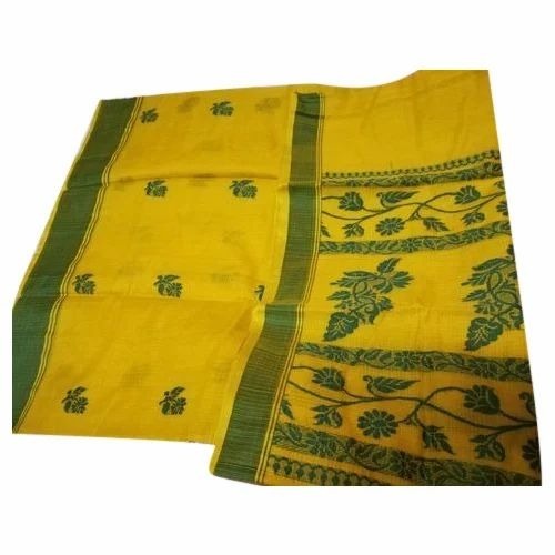 Kota Doria Fancy Cotton Saree - Cotton, Yellow and Green, Party Wear | Anti-Wrinkle, Easy Wash, Dry Clean
