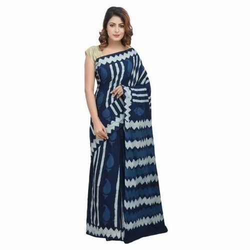 Printed Kota Doria Indigo Saree