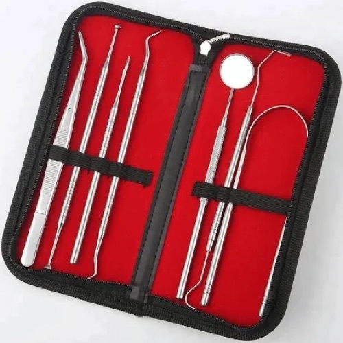 Professional Portable 7pcs Stainless Steel Dental Tools Set - Carbon Steel, HDPE, Silver, Adjustable Angle, Vibration Control, Dust Collection