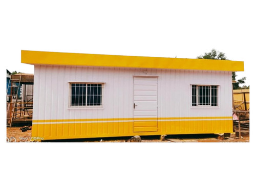 Yellow And White Portable Office Cabin - Steel Material, Multicolor, Steel Door | Onsite Remote Office Use