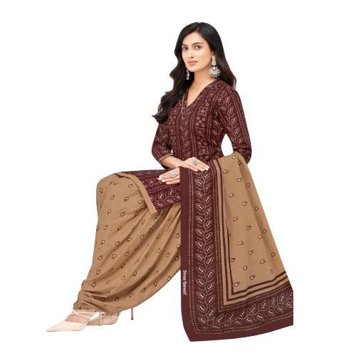 Brown Cotton Unstitched Salwar Suits