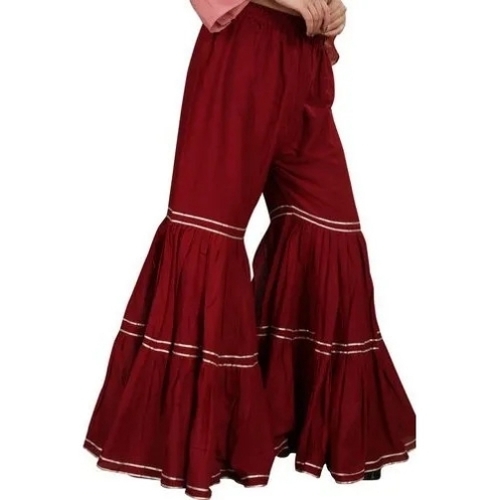Ladies Maroon Sharara - Cotton Fabric, Mehroon Color, Summer Wear | Breathable, Cool Dry, Dry Cleaning, Elegant Design