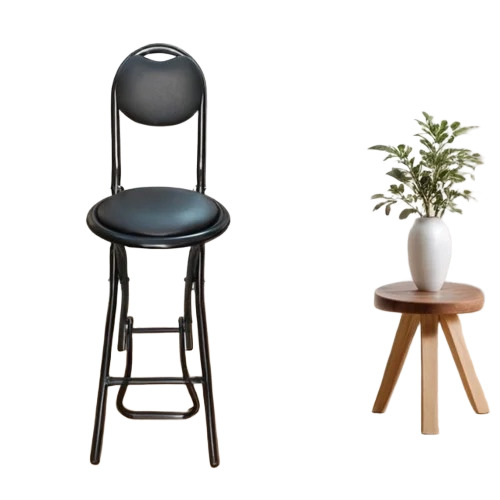 Black Folding Chair - Iron, 17 Inch, Black, Foldable, Corrosion Proof, Polished Finish, Durable