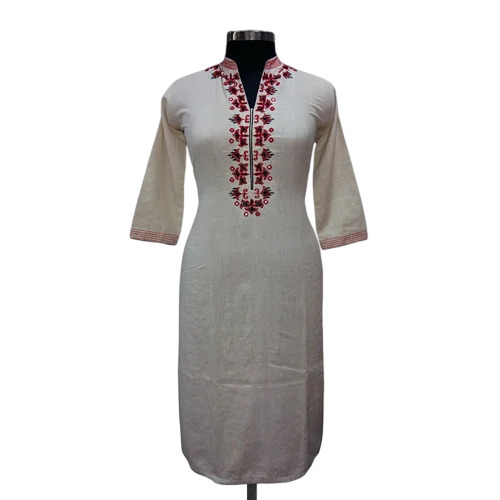 Cotton Embroidered Kurti - Color: White