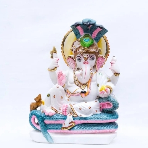 Ganesh Marble Statue - Marble, Custom Size, Multi Color | Durable, Lightweight, Crack Resistant, Polished Finish