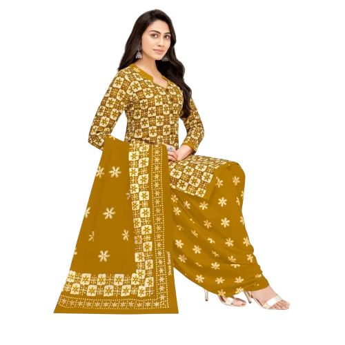 Ladies Cotton Printed Unstitched Salwar Suit - Optimum Grade, Machine Washable | Breathable, Comfortable, Full Sleeves, Casual