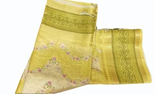 Ladies Yellow Banarasi Silk Sarees - 6 M Embroidered Saree with Blouse Lightweight Soft Comfortable