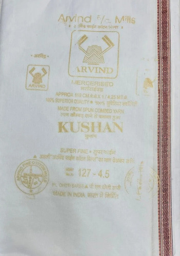 Mens White Poly Cotton Dhoti 119 cm x 1/4.5 m - Plain Pattern, Comfortable, Hand Wash