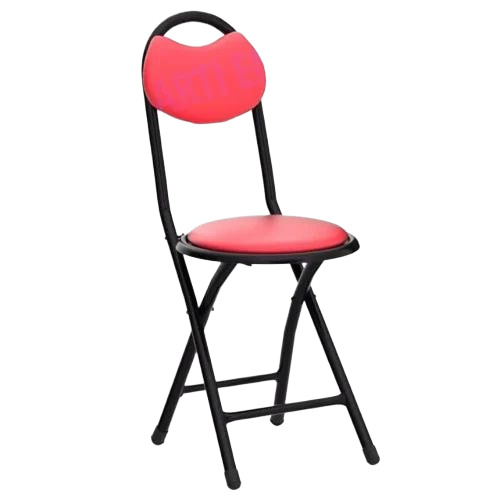 24 Inch Iron Folding Chair - Color Coated Red, Polished Surface, Corrosion Proof, Foldable, Durable