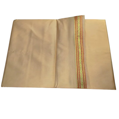 Beige Plain Men Silk Dhoti