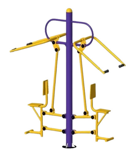 Double Chest Puller Outdoor Gym Equipments - Iron Frame, Blue Seat, Manual Operation, Durable Crack Proof, Strength Machine