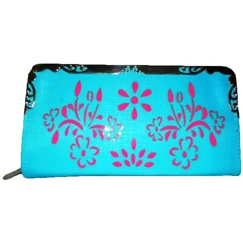Fancy Clutch Bag - PU Material, Blue, Printed | Zipper Top Sealing, Hand Bag, Light Weight, Durable