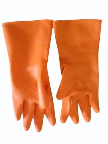 Industrial Rubber Gloves - Rubber, All Size, Orange | Stylist, Comfortable, Full Finger, Dotted & Plain Pattern