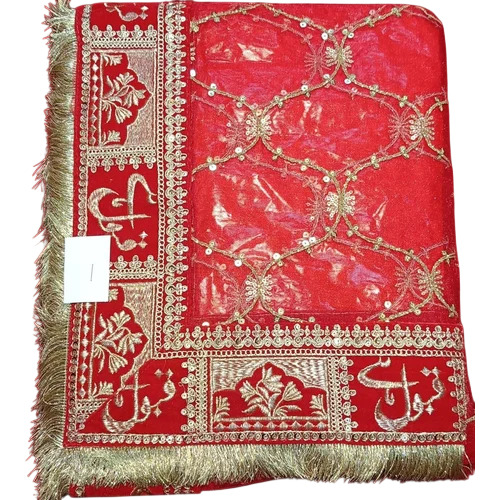 Nylon Net Embroidery Dupatta With Velvet Border - Net Fabric, Red & Golden, Gota Patti Work, Traditional Wedding Style