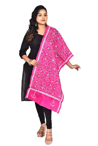 Pink Pure Silk Kantha Stitch Stole