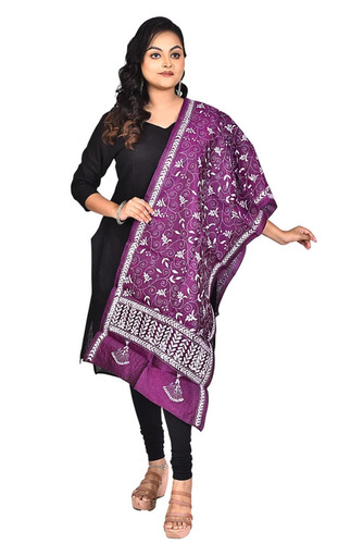 Purple Designer Pure Silk Kantha Stitch Stole