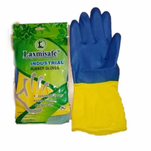 Rubber Industrial Gloves - Rubber, All Size, Blue & Yellow | Stylist, Comfortable, Full Finger Household Gloves