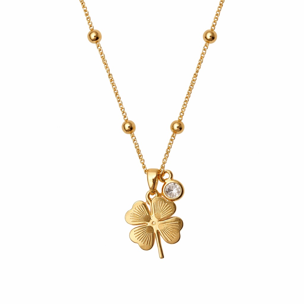 Women Gold Tone Clover Pendant Necklace