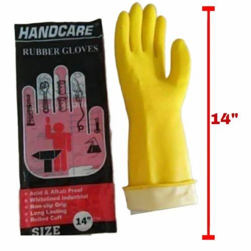 Yellow Industrial Rubber Gloves - Rubber, All Size, Yellow | Stylish, Comfortable, Skin Friendly, Full Finger Household Gloves