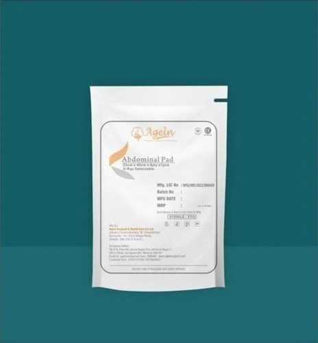 Ageln Abdominal Pad - 8 Ply 100% Cotton, White, Sterile | Durable, Disposable, Hospital Use