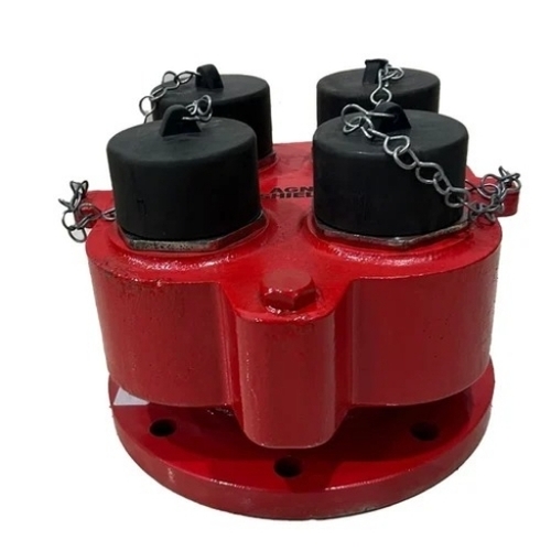 Four Way Fire Brigade Inlet Connection - Brass Metal, Standard Size, Red | Corrosion Resistant, Leak Proof, Threaded Connection