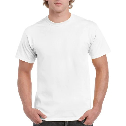 Men White T Shirt - Polyester Fabric, 120/160 GSM, White, O-Neck, Short Sleeves, Casual Style