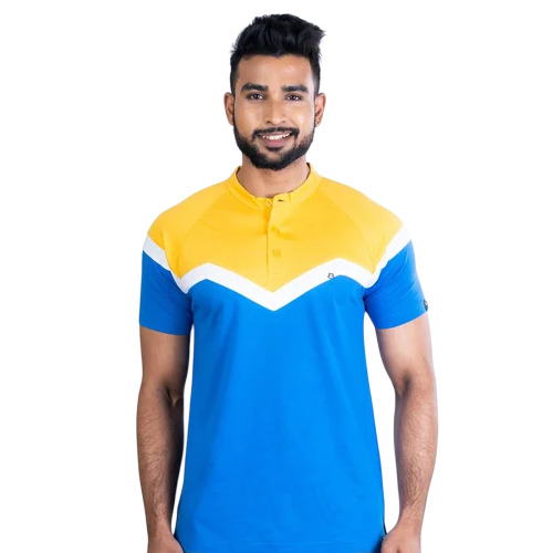 Mustard Mercerised Cut And Sew Polo Neck Half Sleeve T-Shirt
