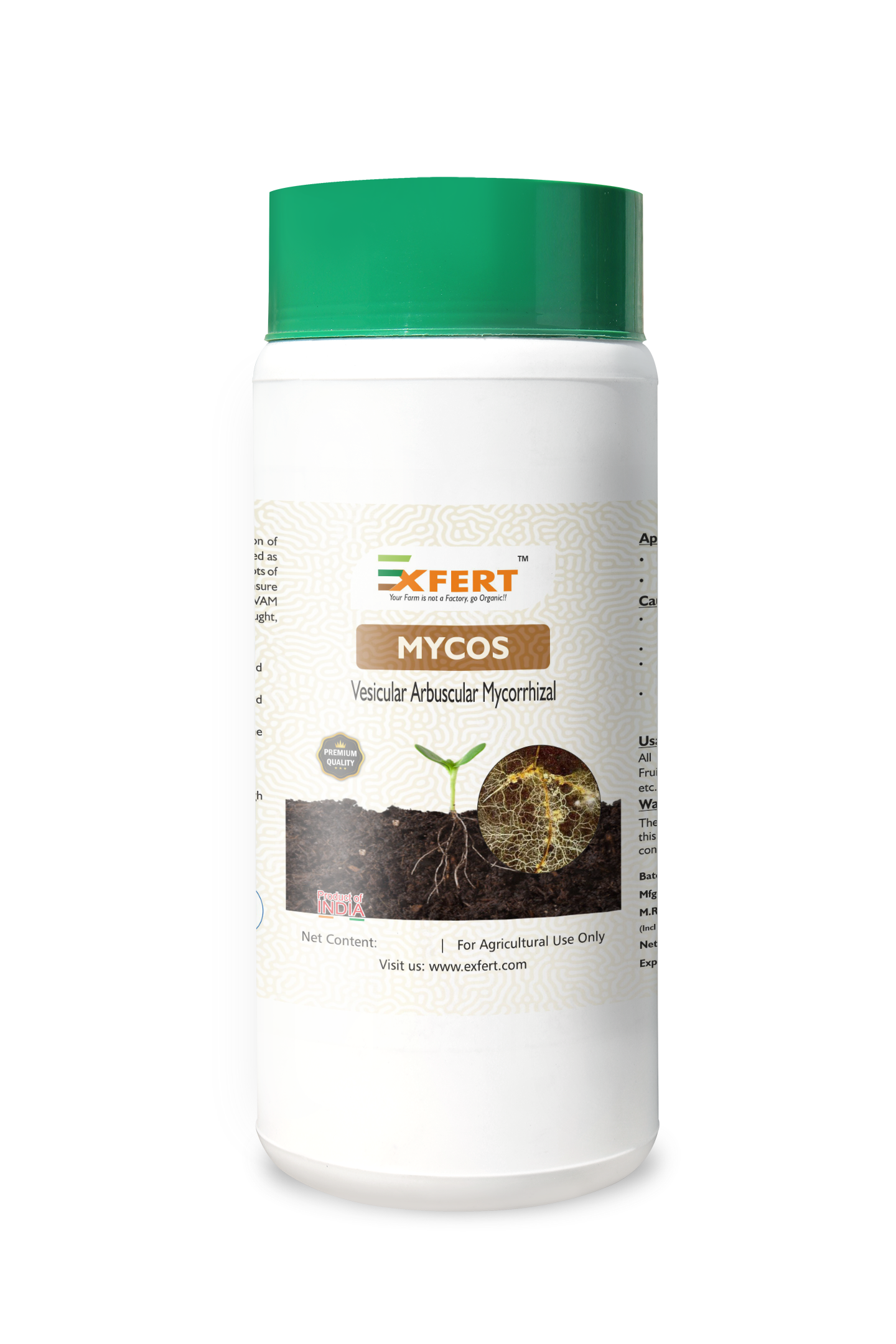 Mycos Vesicular Arbuscular Mycorrhizal Bio Fertilizer - 250g Powder, 100% Water Soluble, Organic Agriculture Use