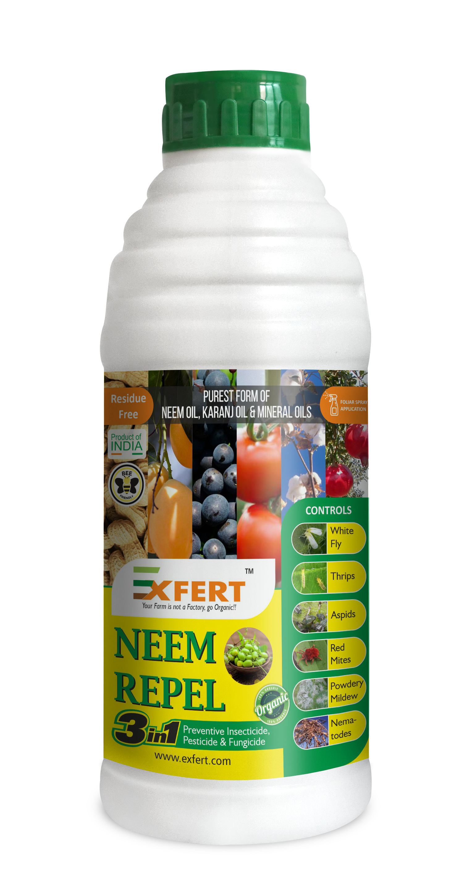 Neem Repel Organic Insecticide - Liquid, White, 98-100% Purity | Neem, Karanj Herbal Oils, Pest & Fungal Protection, Residue Free