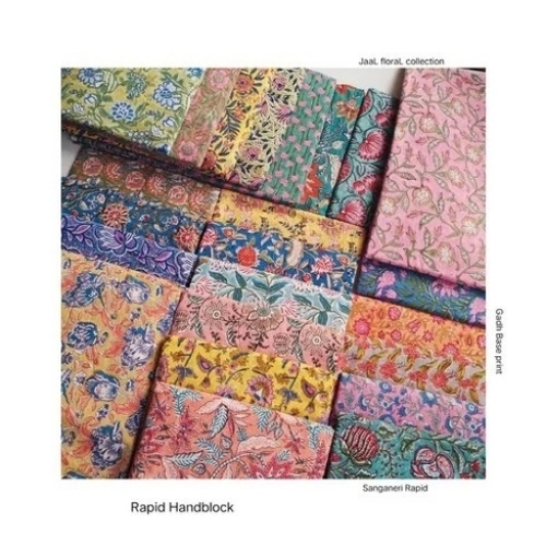 Sanganeri Print Rapid Handblock Print Fabric - Cotton 1.10m Width, 5m Length | Floral Patterns, Vibrant Colors, Lightweight, Breathable