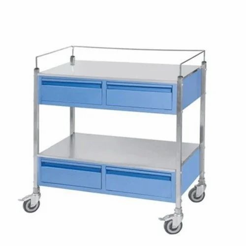 Blue Ss Hospital Dressing Trolley - Stainless Steel, 4 Feet, Polished Blue | Sterile, Lockable Storage Without