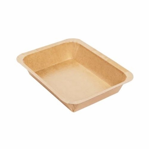 Disposal Printed Paper Food Tray - Paper, Square, Brown | Eco Friendly, Biodegradable, Grease and Leak Resistant, Sturdy Structure