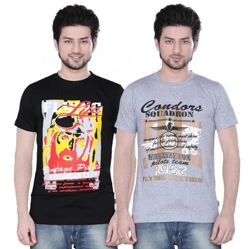 Gray & Black Logo Printed T Shirts