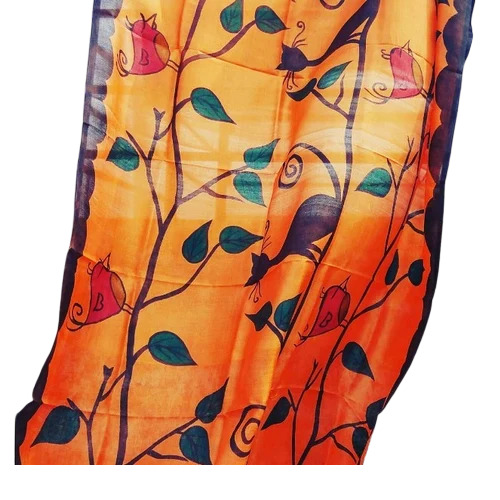 Korean Bobin Hand Painted Silk Dupatta - Silk, 2.5 Meter, Multicolor | Modern Dress, Casual Style, Hand Wash, Women, Daily Wear & Party