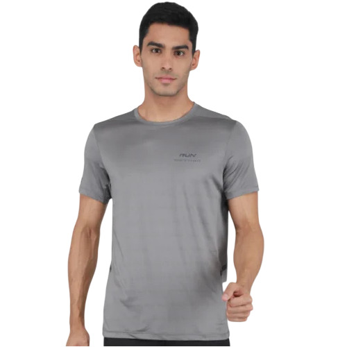 Mens Gray Round Neck T Shirt - Cotton Fabric, Sizes L to XL, Gray, O-Neck, Short Sleeves, Casual Style