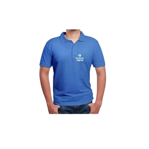 Polo Neck Blue Promotional T Shirt - Poly Cotton, 180 GSM, Sizes S-XL | Polo Collar, Short Sleeves, Printed Pattern