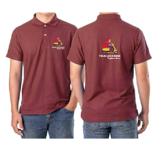 Promotional Printed T Shirt - Polycotton, L, M, S, XL, Brown | Polo Collar, Short Sleeves, Casual Male