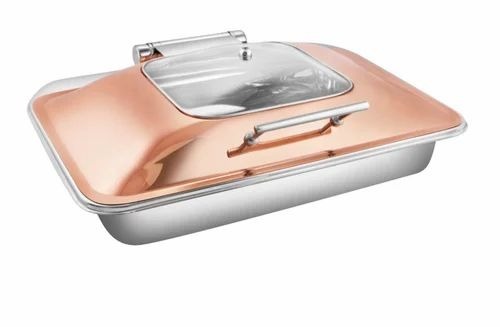 Ss Rectangular Chafer - Stainless Steel, 7.5 Litre, Rose Gold | Round Shape, Hotel Use