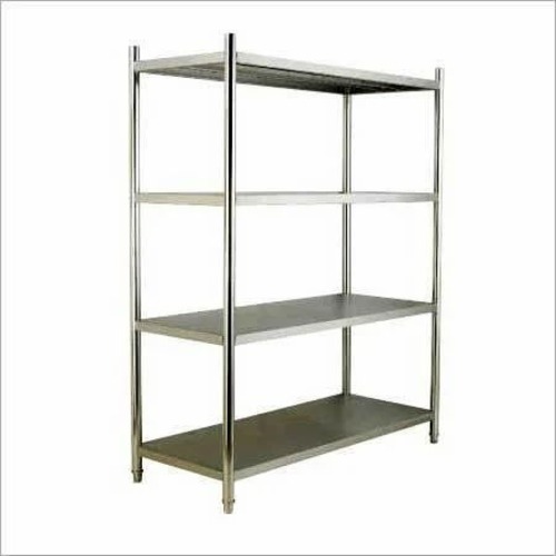 Stainless Steel Rack - 4 Shelves, Silver, Polished Finish | Durable, Eco-Friendly, Warehouse Use